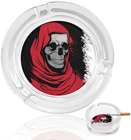 Grim žetelica u crvenom ogrtaču portret staklene pepeljare za cigarete i cigare, držač kućišta za lopatice za pepeo za stolni zastoj