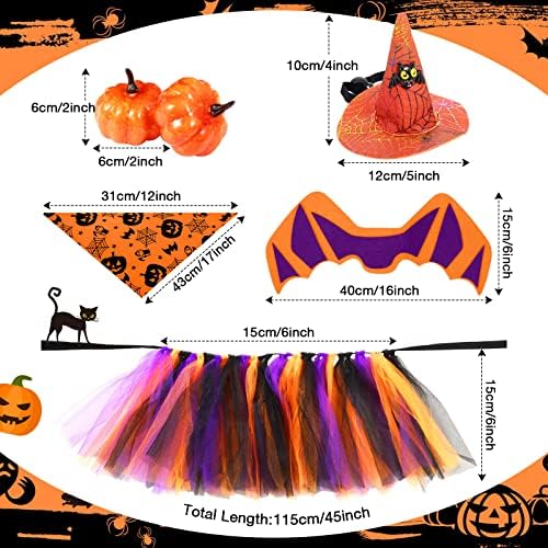 6 komada Halloween Pseći kostim pribor, šešir vještica, Halloween Dog Bandana Trokut Bib Šal, pseće suknje krila i 2 umjetne bundeve
