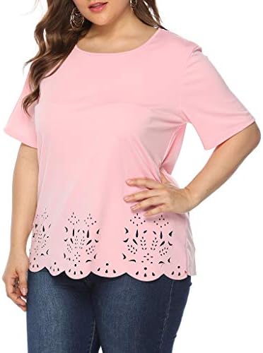 Preveliki ljetni ležerni vrhovi za žene šuplje majice s tunikom okrugli vrat kratki rukavi majica čvrste labave bluze