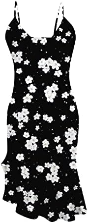 Ženske pripijene haljine, Seksi Midi haljina s dubokim dekolteom Bez rukava Bez rukava i cvjetnim printom, s prorezom i volanima na