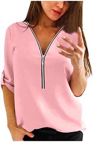 Ženska šifonska ležerna osnovna bluza s patentnim zatvaračem u obliku slova a za tinejdžerice Jesen-ljeto u obliku slova A