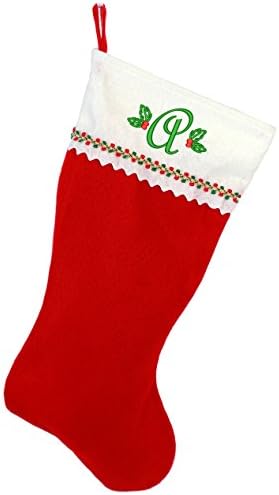 Monogrammed me izvezena početna božićna čarapa, crveno -bijeli filc, početni a
