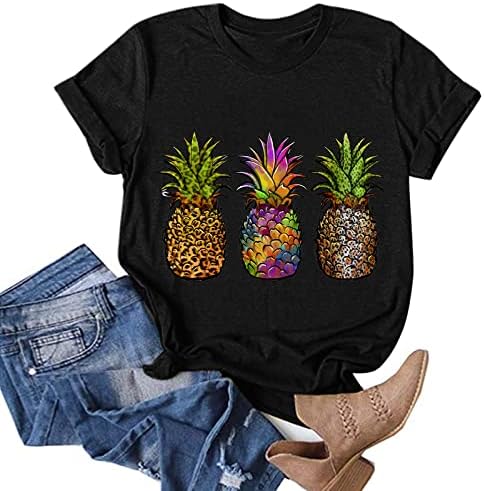 Majice ženske Ženske Ležerne košulje s printom ananasa s okruglim vratom i kratkim rukavima Majice Majice osnove majice za trčanje