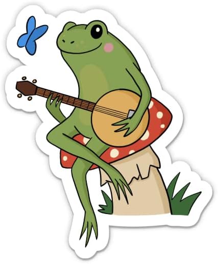 Žaba koja svira naljepnicu za banjo - naljepnica s 3 prijenosnog računala - vodootporni vinil za automobil, telefon, boca s vodom -