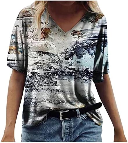 Nokmopo ženske košulje plus veličina moda kratkih rukava plus cvjetovi tiskaju majice okruglog vrata majice
