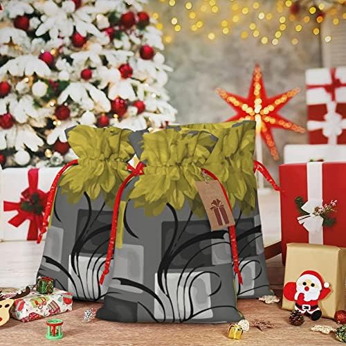 Božićne poklon vrećice s vezicama geometrijske-cvijeće-žuto-sive vrećice za zamatanje darova božićne poklon vrećice za zamatanje darova