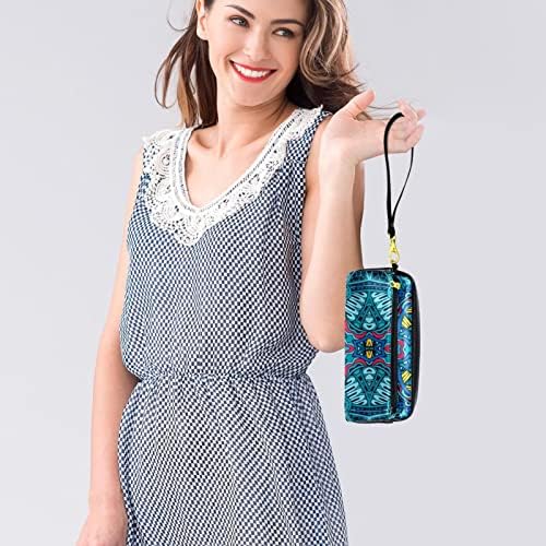 Tbouobt kozmetička torba za žene, torbe za šminku Prostrana toaletna torbica za putovanje, etničko plemensko plavo cvjetno retro