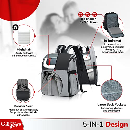 Gillygro ruksak s ugrađenim pojačalom | Punodnevni ruksak vrećice za putničke pelene s umetanjem jastučića, prijenosnim preklopnim