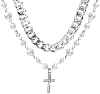 _2020 višeslojna Biserna ogrlica s križem za žene srebrna nježna kristalna ogrlica s privjeskom s križnim lancem ogrlica ogrlica za