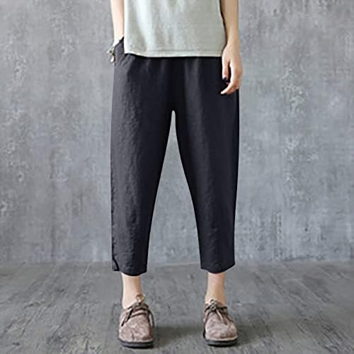 Casual hlače u donjem rublju, ženski džepovi, nove pamučne lanene hlače s elastičnim elastičnim strukom, široke Harem hlače, model