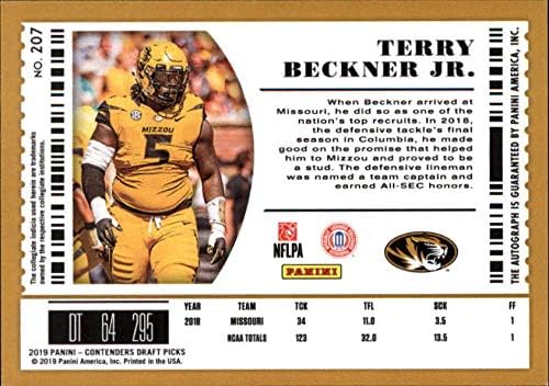 2019. panini kandidat za nacrt ulaznica za fakultetsku kartu 207 Terry Beckner Jr. RC Rookie Auto Missouri Tigers NCAA Football Trading