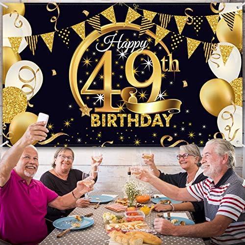 dekoracija za zabavu za 49. rođendan, ekstra veliki plakat od tkanine od crnog zlata za foto kabinu za 49. godišnjicu, pozadinski natpis,