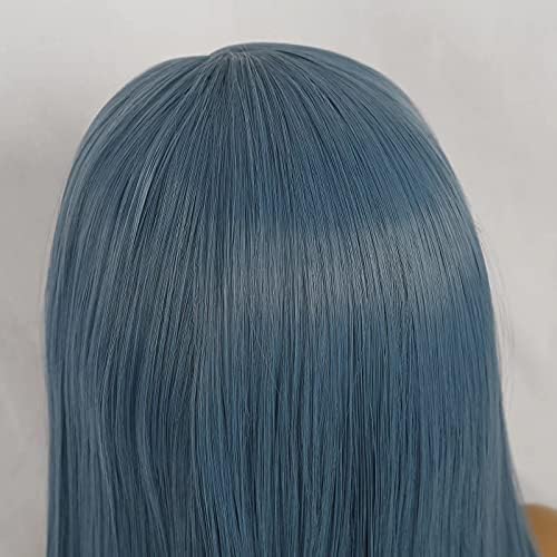 Duge ravne pepeljasto plave perike na prednjoj čipki za žene, srednji dio, gustoća 150%, prirodna linija kose, sintetičke šarene perike