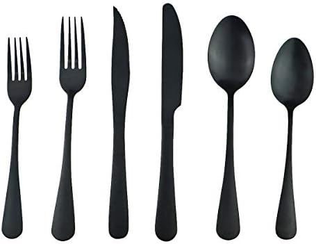 Gugrida od 24-dijela titanij crni set od nehrđajućeg čelika, pribor za jelo za jelo uključuje uslugu žlice noža za 4, zdravo i ekološki