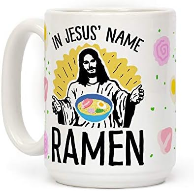 U Isusovo ime ramen bijela keramička šalica za kavu od 15 unci