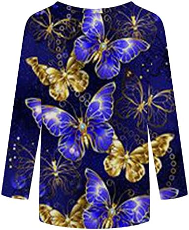 Bluze s rukavima 3/4 za žene, elegantni ležerni vrhovi s pejzažnim uzorkom, puloveri s rukavima od tri četvrtine, majice s okruglim