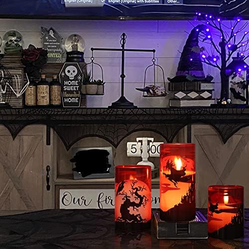 Eldnacele Halloween Staklene svijeće s vješticama, Crow Raven, naljepnice za dvorca, crvene staklene baterije koje su ledljive svijeće