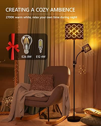 Podna svjetiljka za spavaću sobu, LED podne svjetiljke od 8 vata s podesivim osvjetljenjem za čitanje od 4 vata, visoka svjetiljka