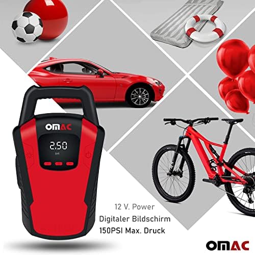 OMAC 120 Watts prijenosna zračna pumpa za električni automobil s mjeračem, crvena