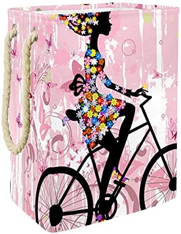 Košara za rublje s ručkom od užeta ružičasta proljetna djevojka koja vozi bicikl cvjetne igračke i organizacija odjeće sklopiva košara