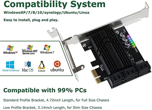 SmartElf PCIE X1 SATA III kartica 6 Ports ASM1166 CHIP, SATA 3.0 6Gbps Adapter za ekspanziju PCIE kontrolera s 6 SATA kablova+tanki