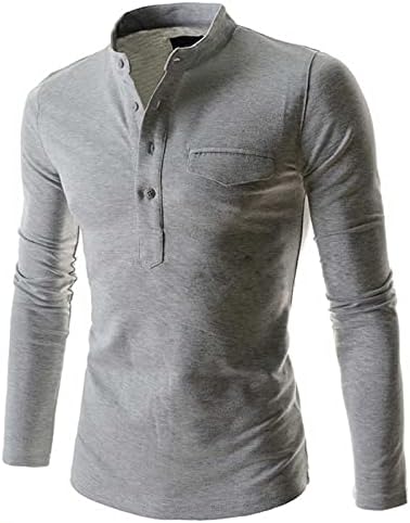 Muški udoban gornji gumb v vrat čvrsta boja tanka bluza dugih rukava mužjaka muške majice