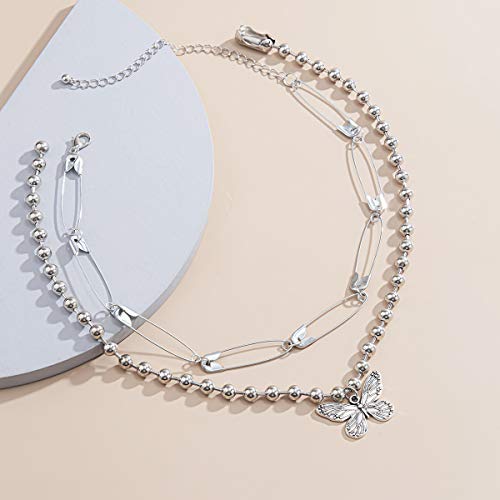 Fxmimior SICTY srebrni lanac leptira slojevita ogrlica za slaganje choker ogrlica minimalistička ogrlica za ogrlicu za žene i djevojke