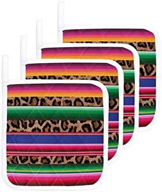 Meksiko prugasti krava životinjskih teksturiranih držača lonca za kuhinju, držač lonca s duginom u boji s petljom Trivet toplinska