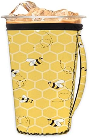 Žute pčele na saću ledene kave za višekratnu upotrebu s ručicom Nepren šalica za čašicu za sodu, latte, čaj, pića, pivo