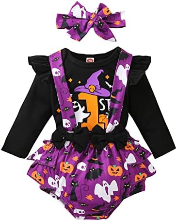 5 komada poklon set dojenčadi djevojke Halloween Crtani filmovi s dugim rukavima Natisci bundeve majice Tops kombinezoni suspenders