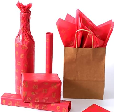 60 listova 20 20 crvenog i zlatnog papirnatog papira s kineskim znakovima, Kineski lunarni Novogodišnji papirnati papir za pakiranje
