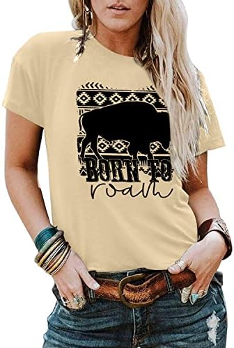 Anbech Women Western Skull Grafičke majice kampiranje planinskog printa vrhovi kratki rukavi casual majice
