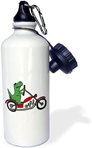 3Drose Fun Green T-Rex Dinosaur koji vozi crvenu motociklističku sportsku bocu vode, 21 oz, višeslojno