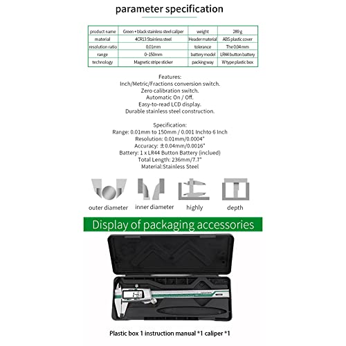 Ganmei Digitalni zaslon 0-150 mm 1/64 Frakcija/mm/inčni LCD Elektronski kaliper vodootporan