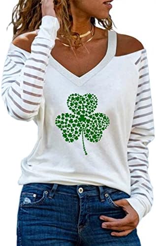 Žena St. Patrick's Day Clover Tiskana pulover seksi košulje s dugim rukavima s dugim rukavima Žene St. Paddy's Day Tees