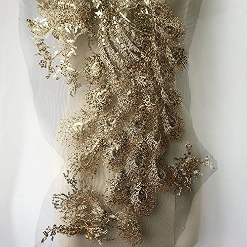 JYDQM Zlatni šljokica vezeni paunski ptice Applique čipkaste tkanine obrezivanje šivaće patch vjenčanica haljina za vjenčanicu diy