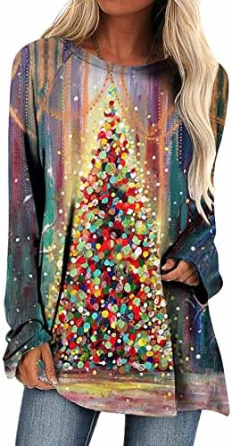 Hoxine ženska božićna tunika vrh za gamaše juniorske modne majice dugih rukava Svečano Xmas Tree Graphic Bluus Tops