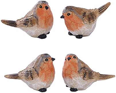 Kolekcija mosta Mini ručno rezbareni stil smeđe i narančaste figurice ptice set od 4 Slatke životinjske statue za uređenje doma