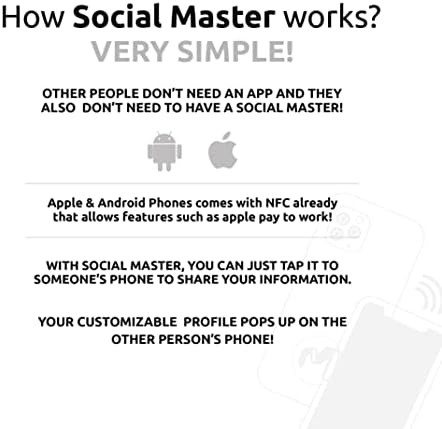 Social Master Digitalna posjetnica Plastična posjetnica NFC posjetnica za trenutni kontakt i dijeljenje društvenih medija Nisu potrebne