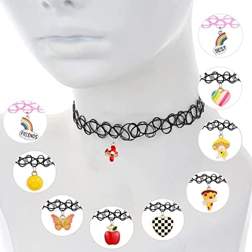 12 ogrlica s tetovažom kane-90-ih godina rastezljivi pribor za žene, djevojke i djecu-svijetle boje jednorog cvijet leptir Privjesci-elastični