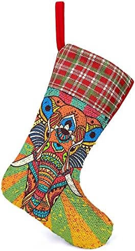 Boho slon šljokice božićne blagdanske čarape Reverzibilna boja mijenjaju se čarobne zalihe za božićne drveće kamin viseće čarape