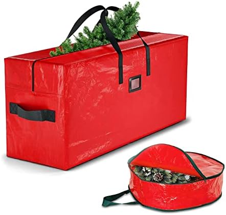 Torba za pohranu božićnog drvca + torba za pohranu vijenca sadrži izdržljivi, vodootporni organizator božićnih ukrasa od umjetnog drvca