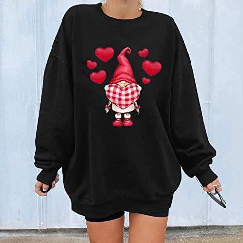 Ženski vintage vrhovi za Valentinovo Preveliki trendi trenirke smiješne slatke gnome srčane print pulover majice majice
