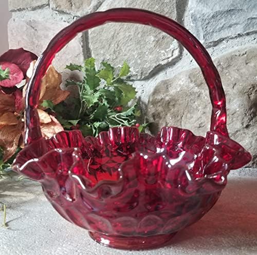 Fenton Art Glass Rubin Red Thispprint uzorka košarica - Vintage Original - Prekrasno za praznike!