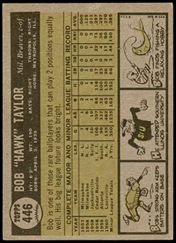 1961. Topps 446 Bob Hawk Taylor Milwaukee Braves VG/EX+ Braves