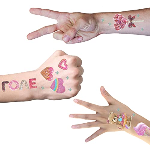 Privremene tetovaže za djecu djevojke, hogoo 140 pcs blistavi jednorog tetovaža lažne naljepnice za tetovaža šarene leptir sladolede