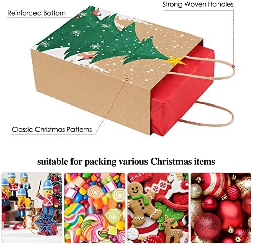 24 kom božićne kraft vrećice s ručkama veličine 7 inča 6,3 inča 3,1 inča poklon papirnate vrećice za božićne poklone s papirnatim papirom,