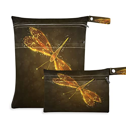 Kigai Golden Dragonfly Art mokra suhe torbe za pelene za bebe tkanine, putničke torbe za pranje, plažu, bazen, torba za teretanu za