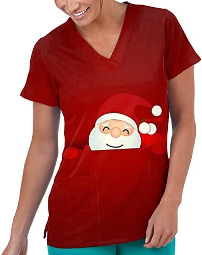 Wocachi žena obične košulje dugih rukava Ladies casual labavi v vrat Božićni tisak kratki rukavi rugani majica majica majica
