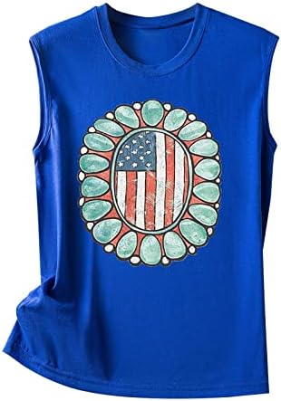 TENK TOPS za žene američke zastave Patriotske košulje Summer Ruonnd Majice bez rukava za vrat vrhovi povremeni labavi ruye 4. srpnja